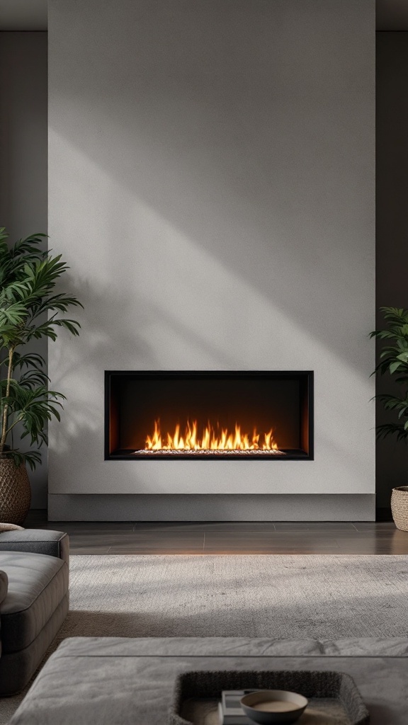 A modern gas fireplace integrated into a stylish living room, showcasing smart technology features.