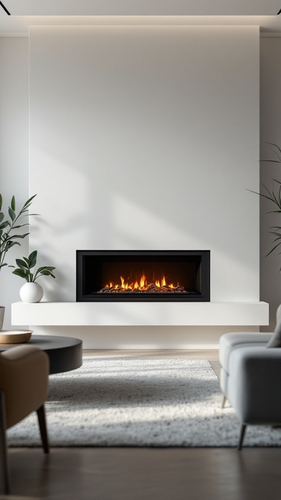 A modern fireplace with app control in a contemporary living room setting