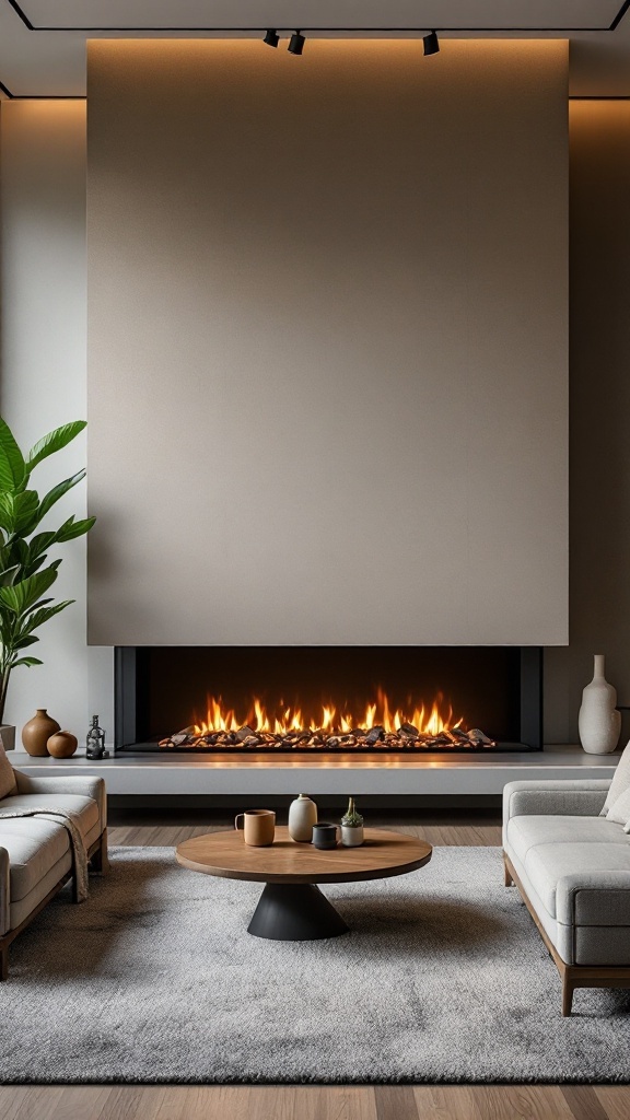Modern double-sided fireplace in a stylish living room