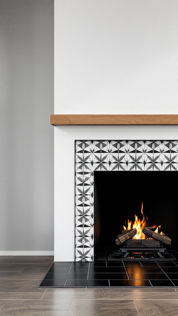 Modern fireplace with minimalist geometric tile patterns