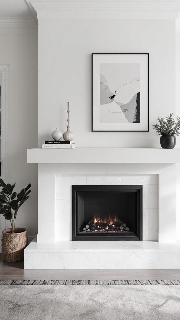 Modern fireplace design featuring a floating mantel with integrated lighting and minimalist decor.