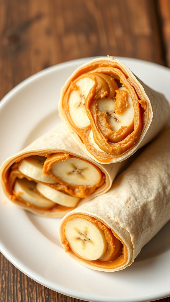 Peanut butter and banana wraps on a plate