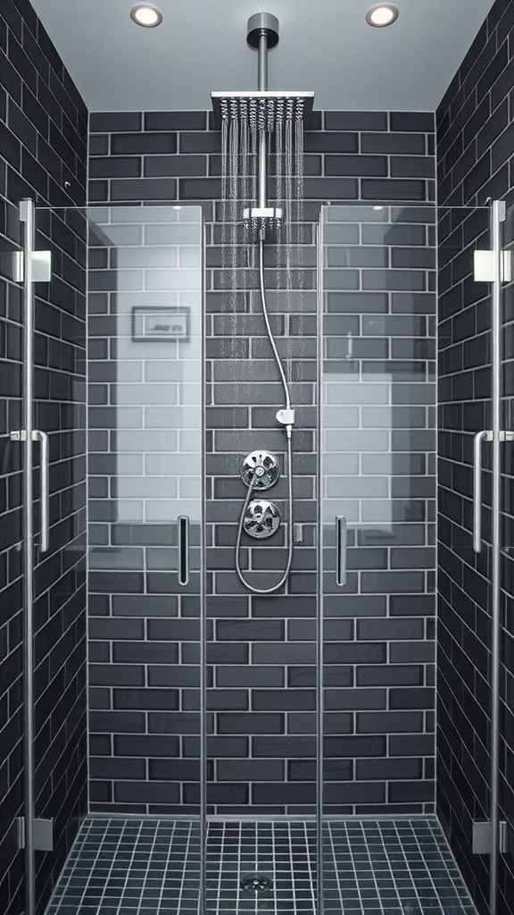 Contemporary shower with black grout and sleek design