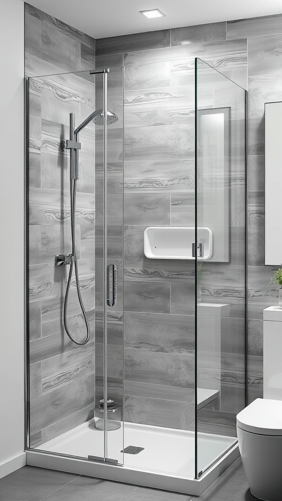 Modern grey shower enclosure with glass panels and sleek design