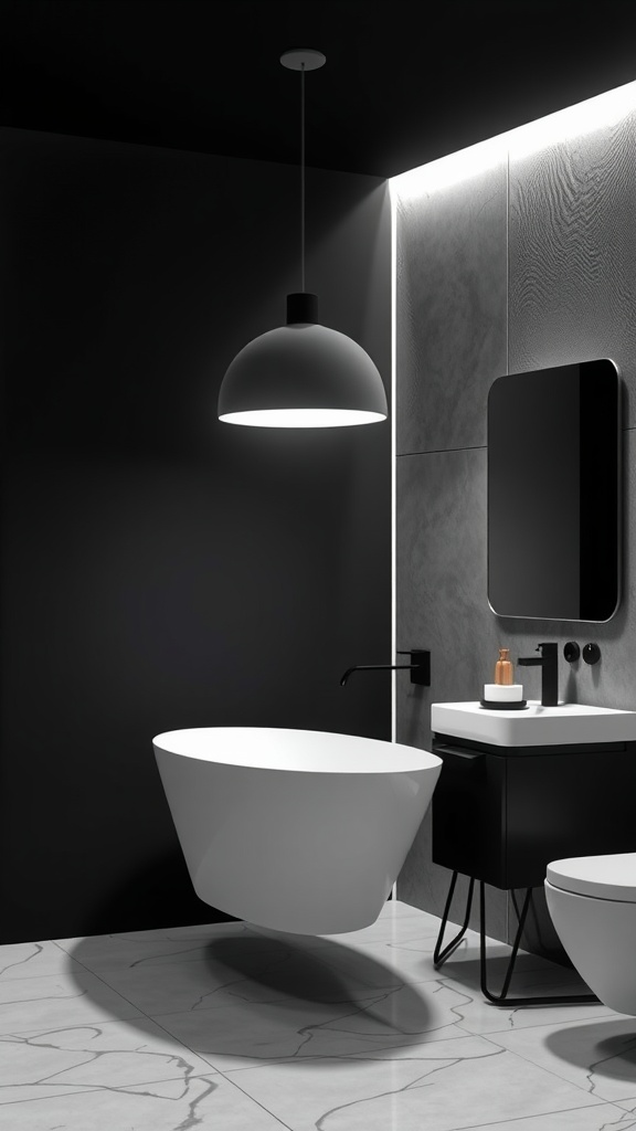 A chic bathroom featuring grey lighting fixtures with a modern design