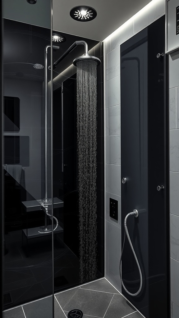 Modern black mirror shower with sleek design and elegant features