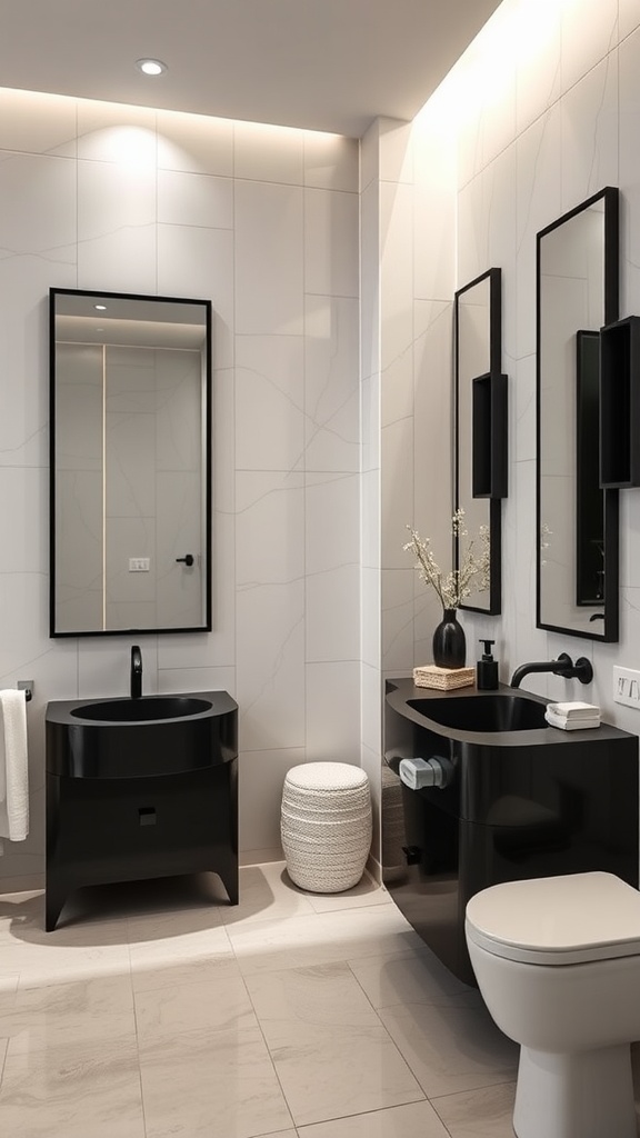 Modern bathroom with black mirrors and sleek design