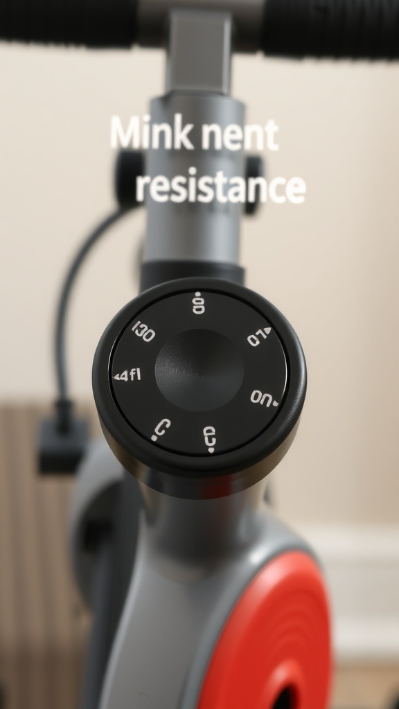 Close-up of the resistance adjustment dial on a mini exercise bike