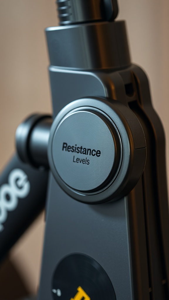 Close-up view of the resistance levels knob on a Pooboo exercise bike.