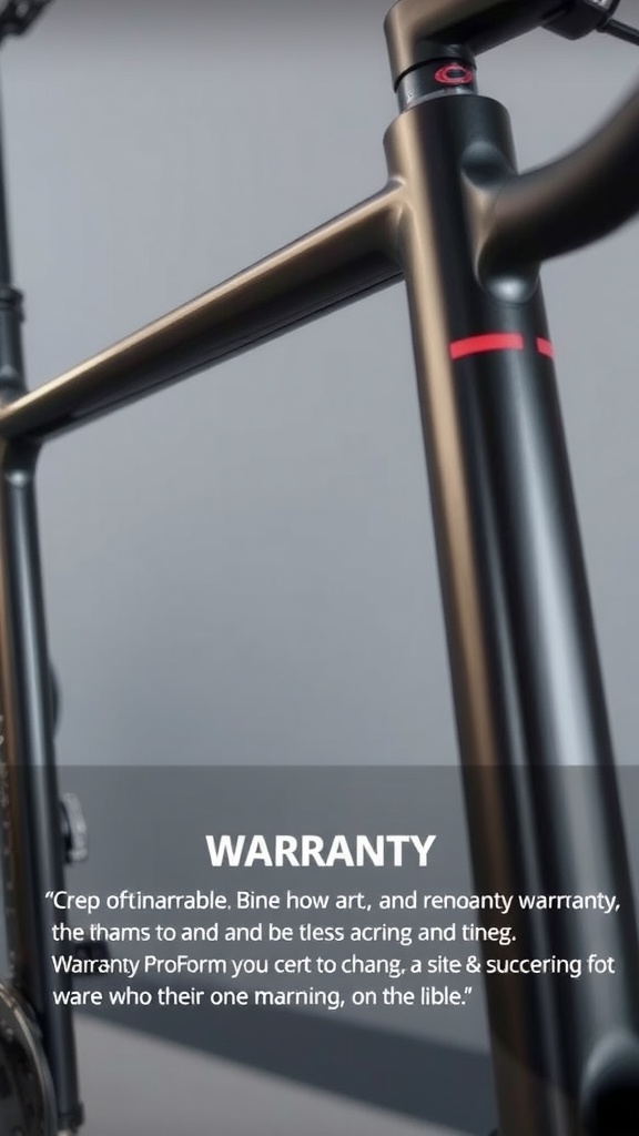 Close-up view of a ProForm exercise bike frame with warranty information highlighted.