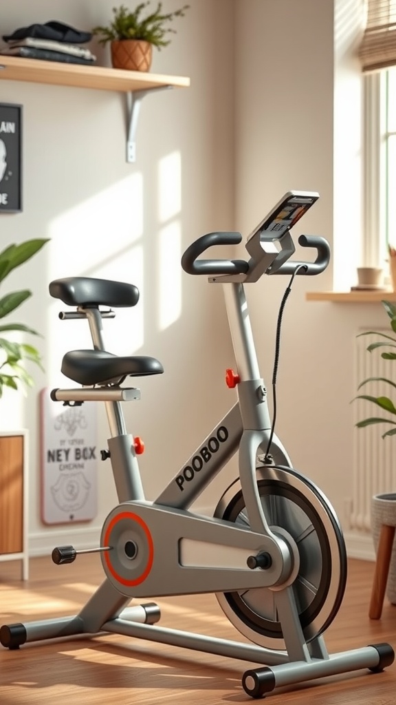Pooboo exercise bike with ergonomic design in a bright room