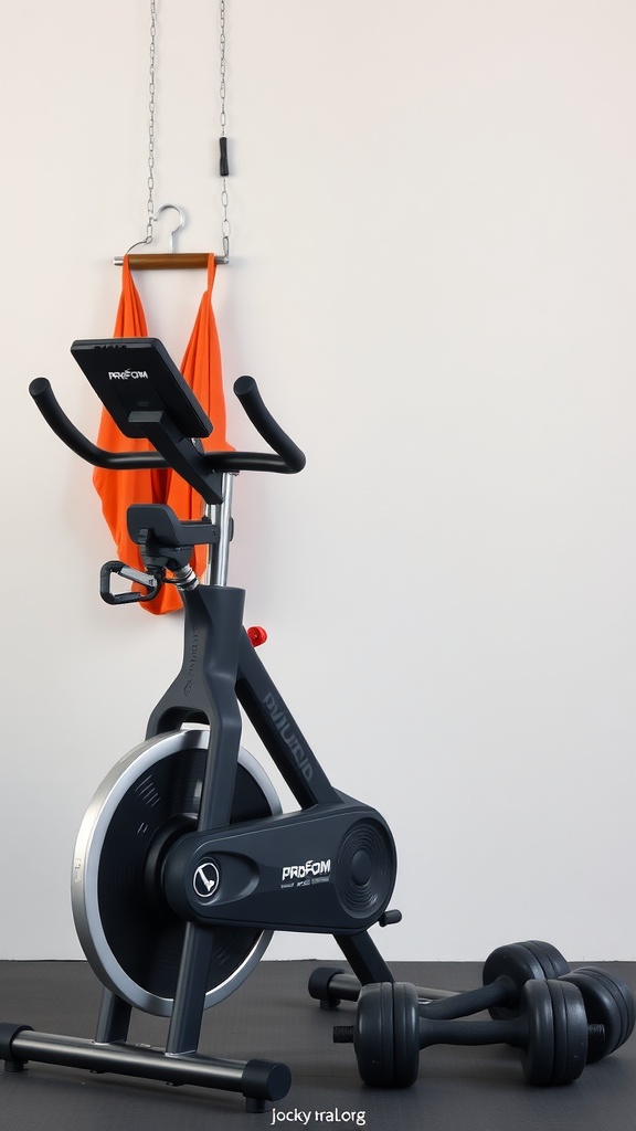 ProForm exercise bike with dumbbells