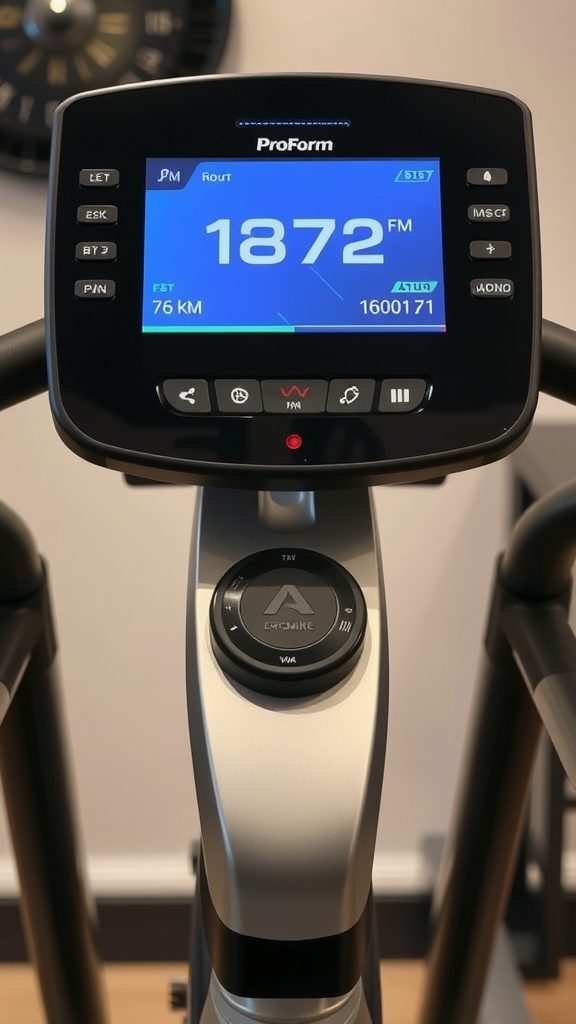ProForm exercise bike display showing workout metrics