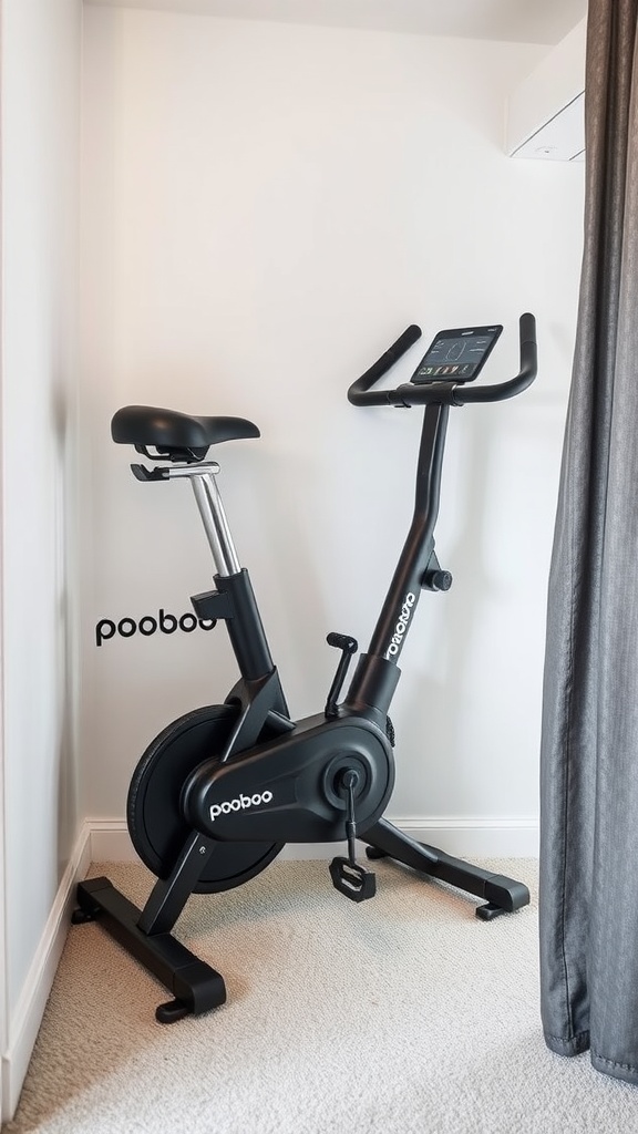 pooboo exercise bike in a small corner of a room