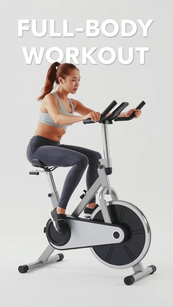 A woman using a mini exercise bike, showcasing upper and lower body workouts.