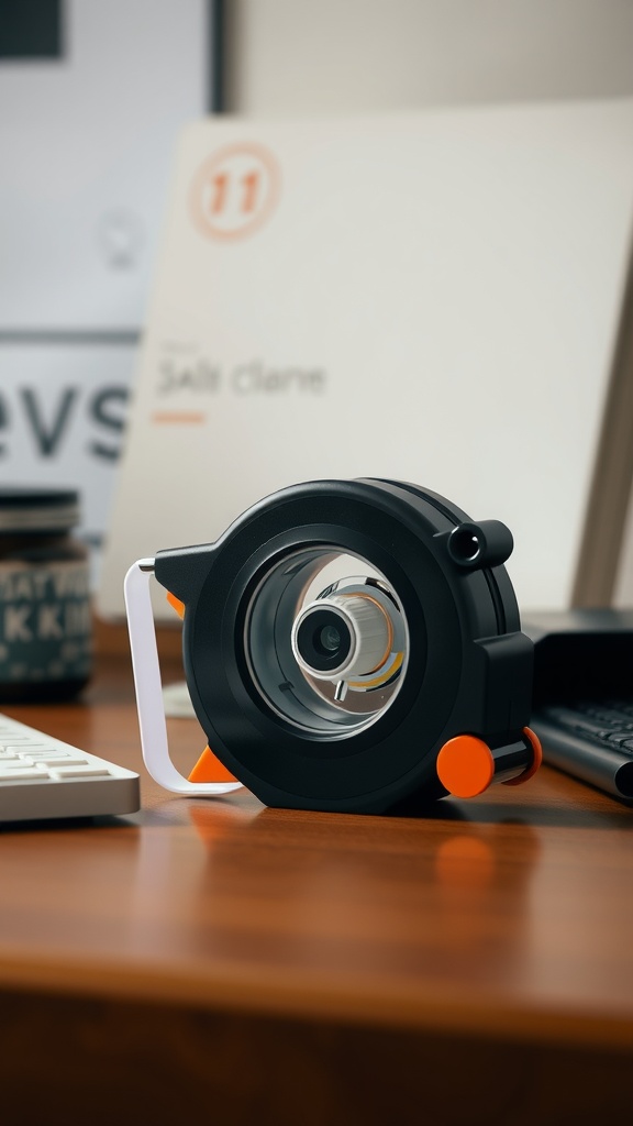 A decorative tape dispenser in a modern design on a work desk