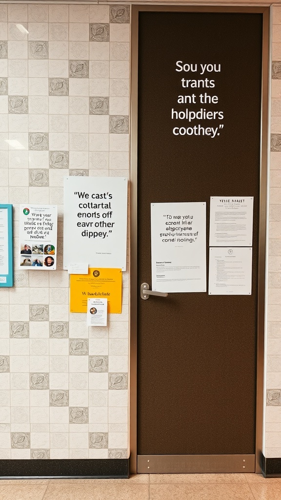 A door with an inspirational quote and various notes attached, creating a motivating workspace.