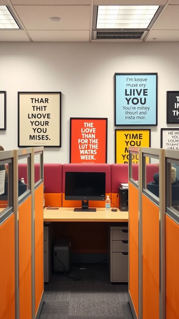 Colorful quote posters displayed on an office wall
