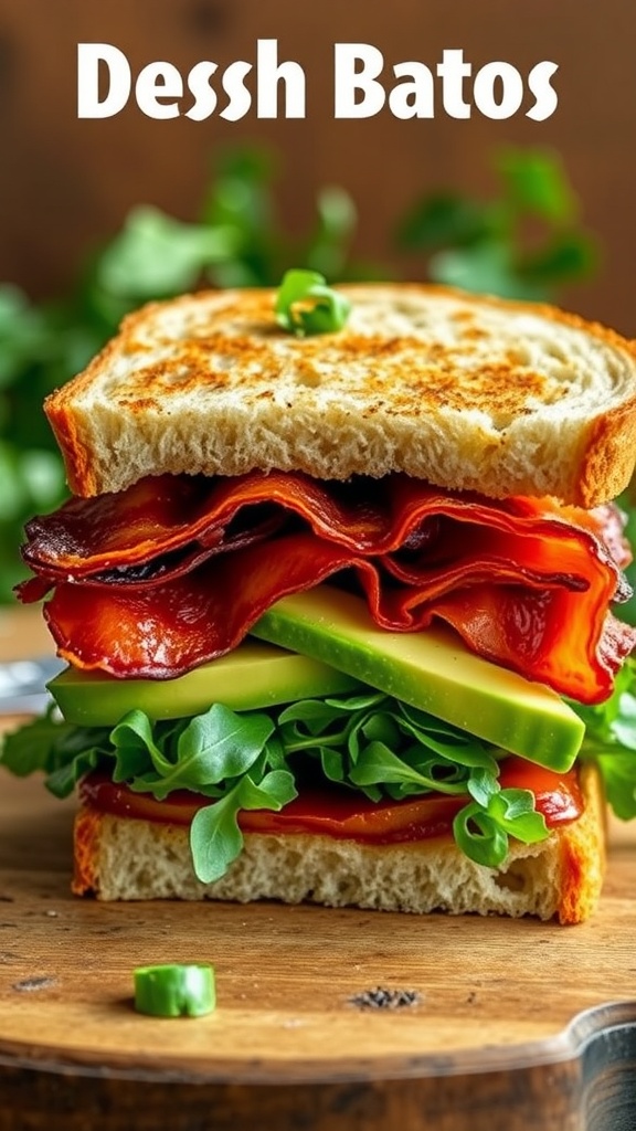 A delicious avocado and bacon sandwich with fresh ingredients.