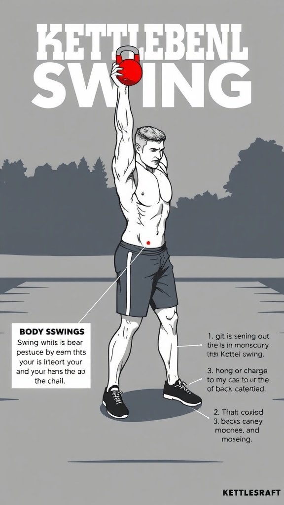 Illustration showing the mechanics of the kettlebell swing