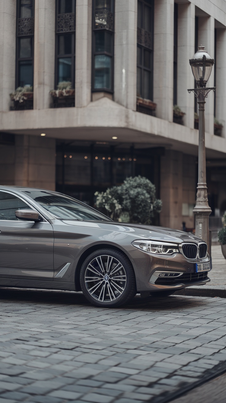 BMW 5 Series parked in an urban environment