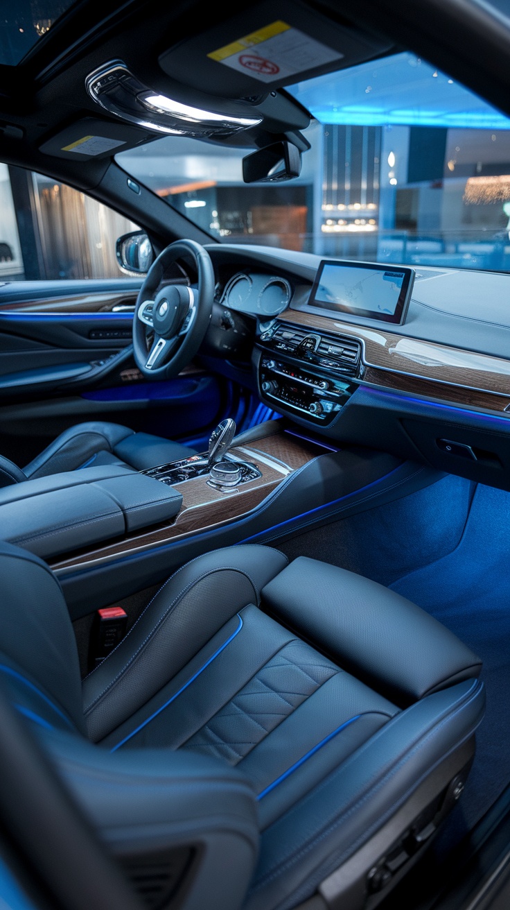 Interior view of BMW M5 F90 showcasing its luxurious design and layout.