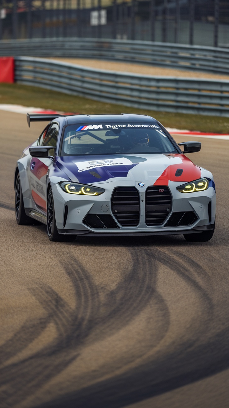 BMW M4 G80 Racing Edition on a track with bold colors and aerodynamic design.