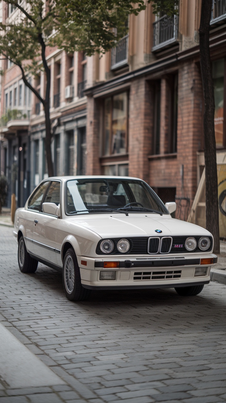 BMW E30 325E parked on a city street