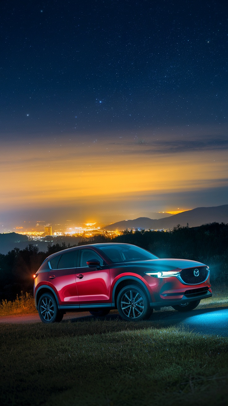 Mazda Cx-5 parked at night with city lights in the background