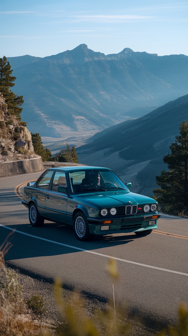 BMW E30 323Is on a scenic mountain road