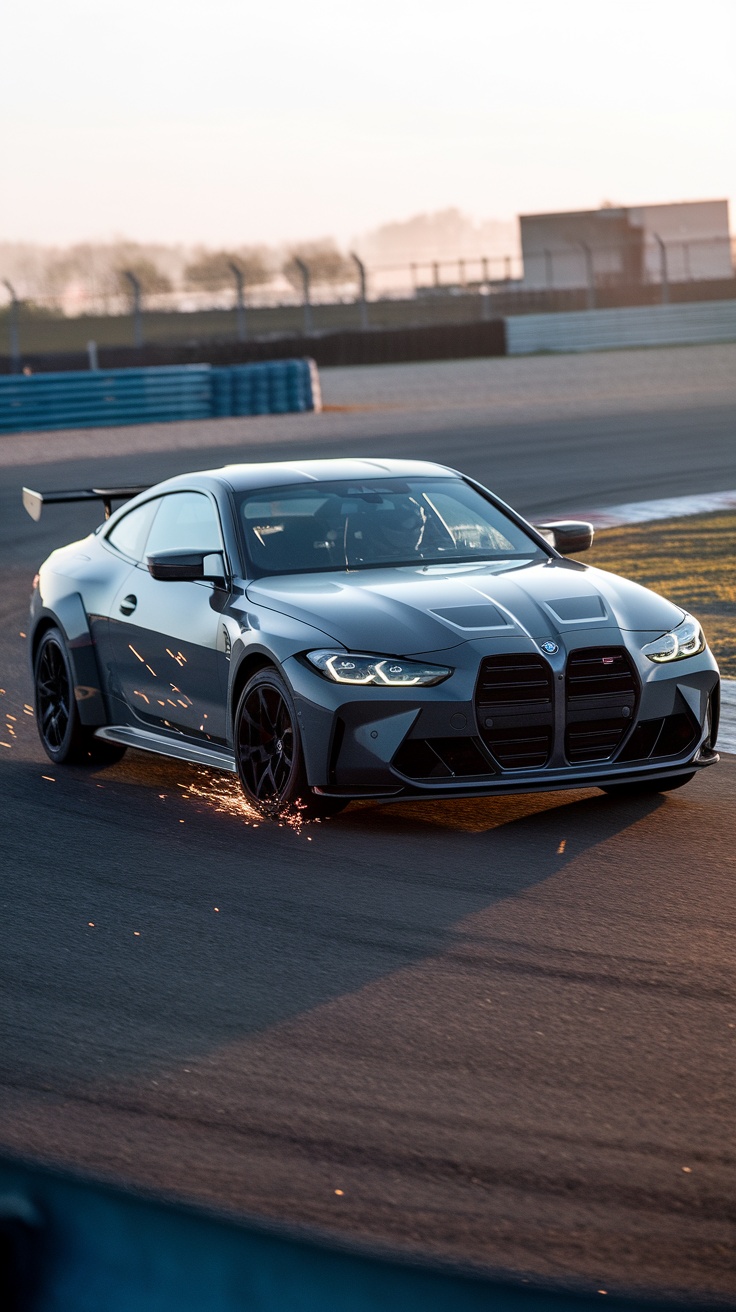 BMW M4 G82 Track Edition on the track, emitting sparks
