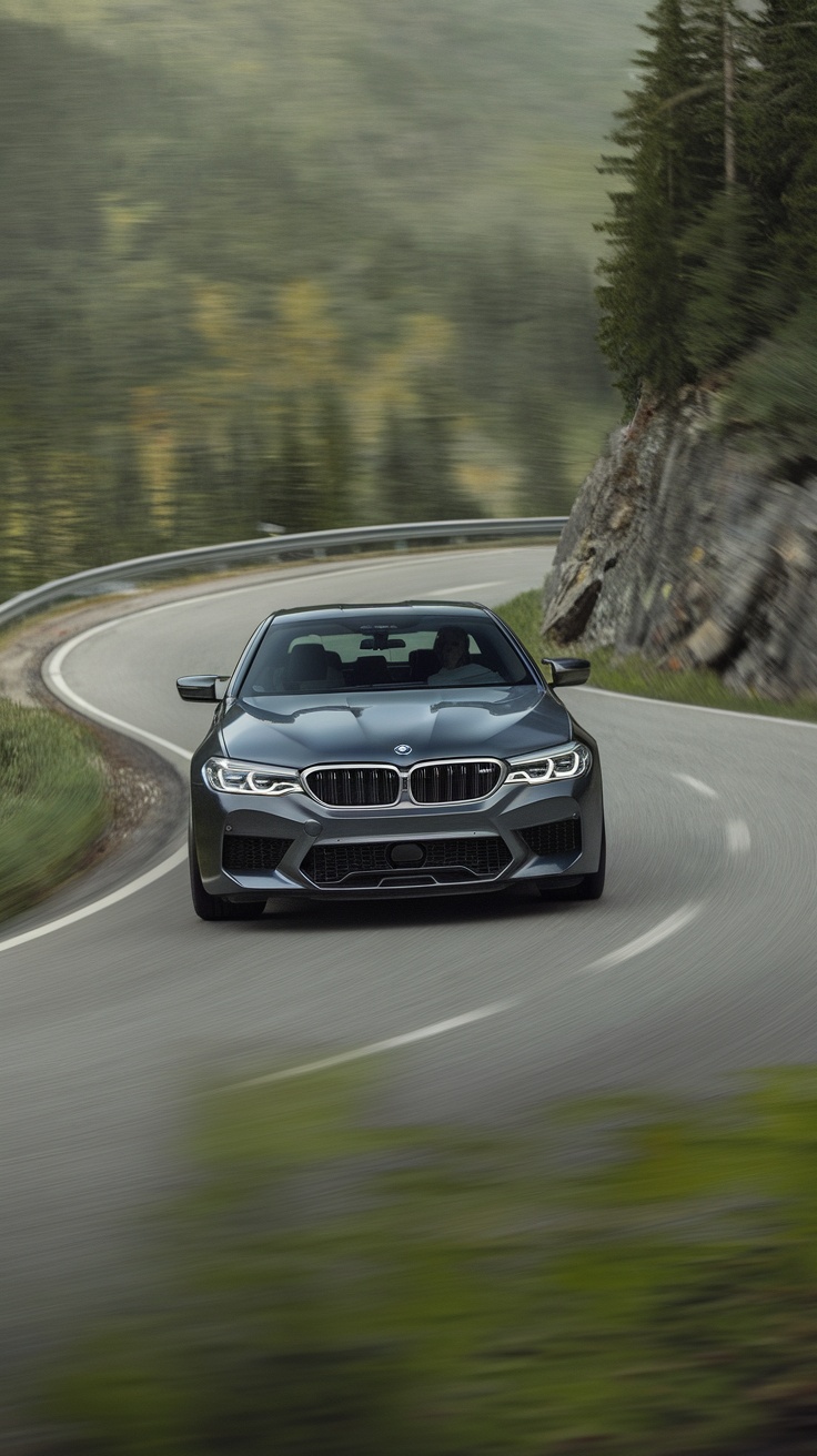BMW M5 f90 driving on a winding road