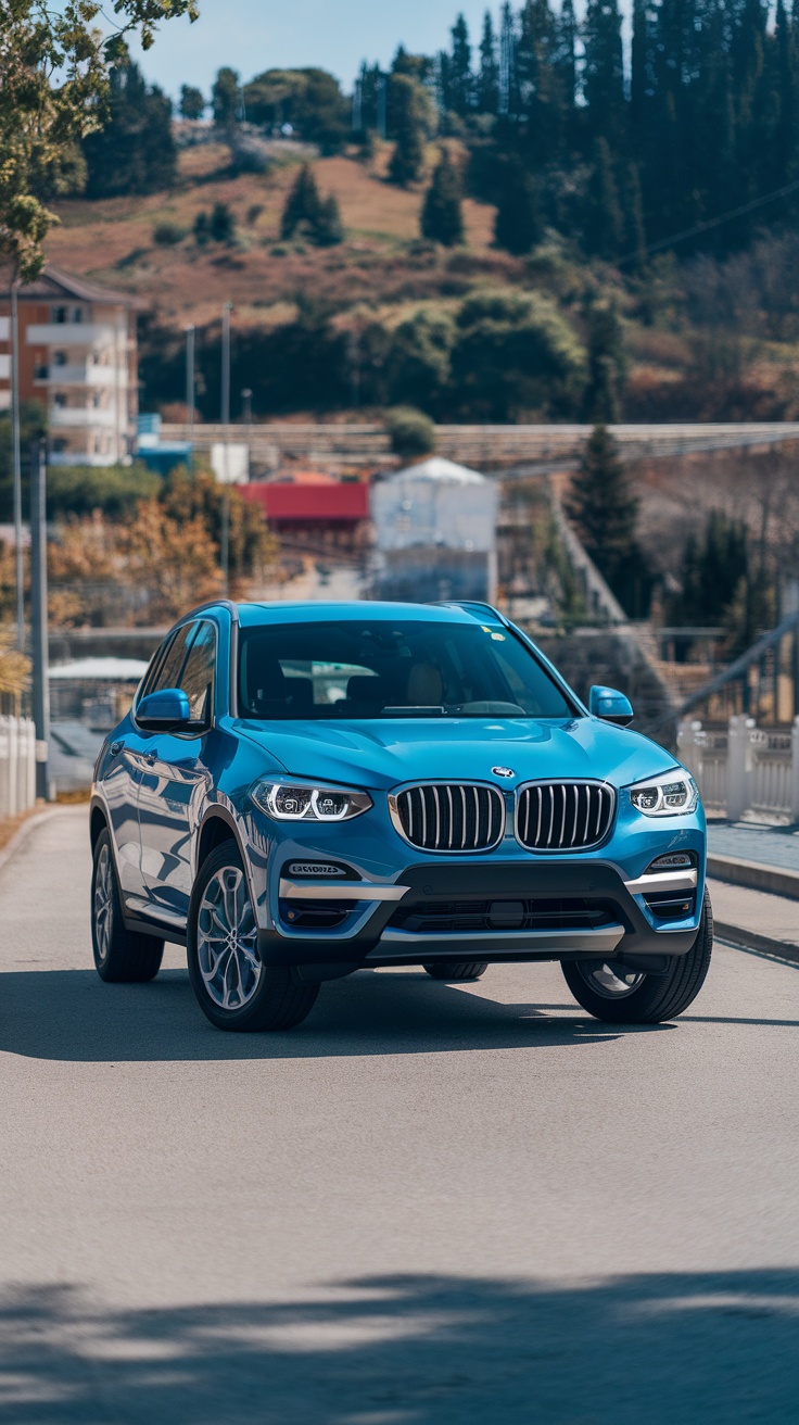 BMW X3 parked on a scenic road