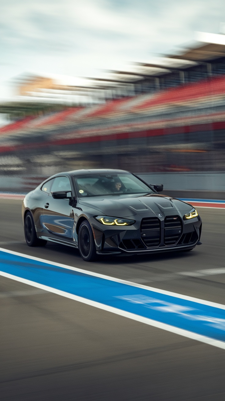 BMW M4 Competition speeding on a racetrack