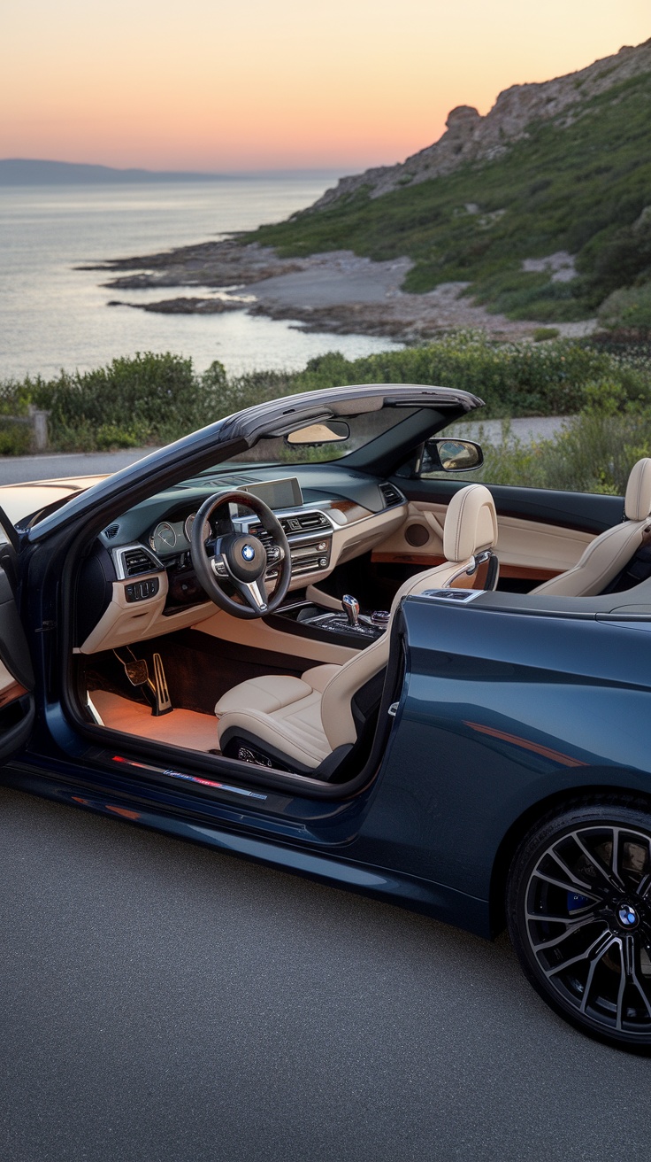 Interior view of a BMW M4 Convertible showcasing luxurious seats and dashboard