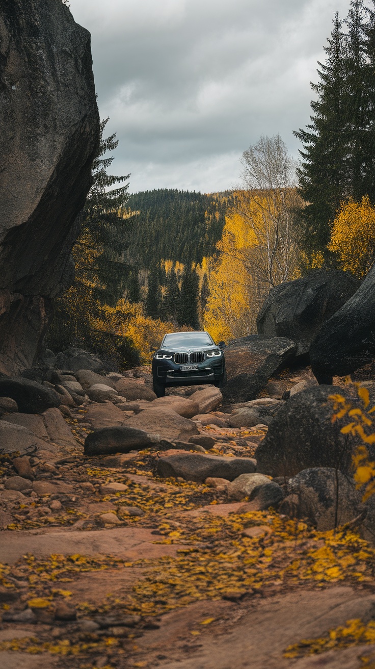BMW X series vehicle navigating rocky terrain