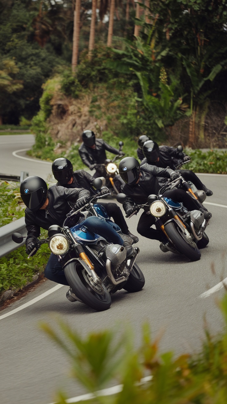 BMW motorcycles riding on a winding road