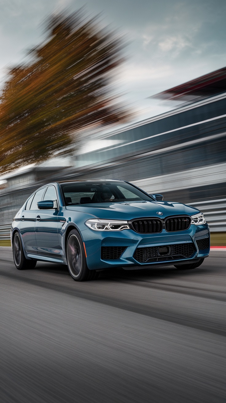 BMW M5 speeding on a track