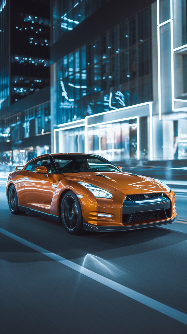 Nissan Gt-R in a city setting at night