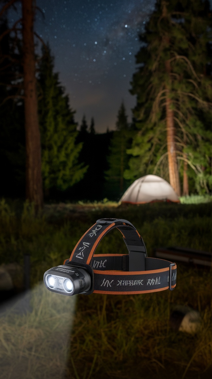 Black Diamond Spot 325 Headlamp illuminating a campsite at night.