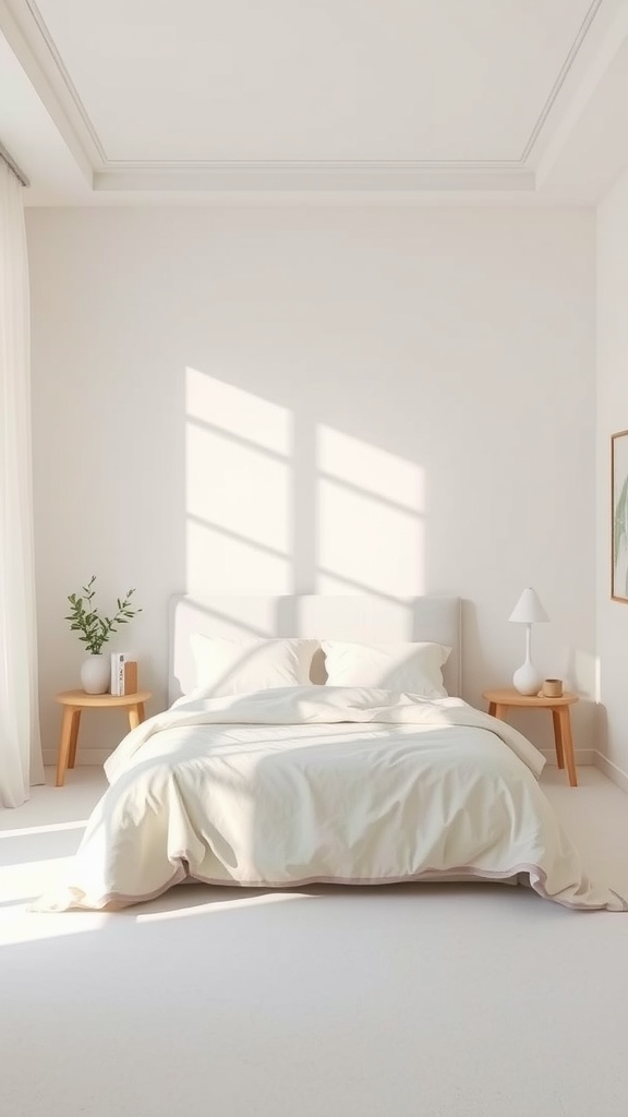 Minimalist bedroom with neutral color palette and natural light