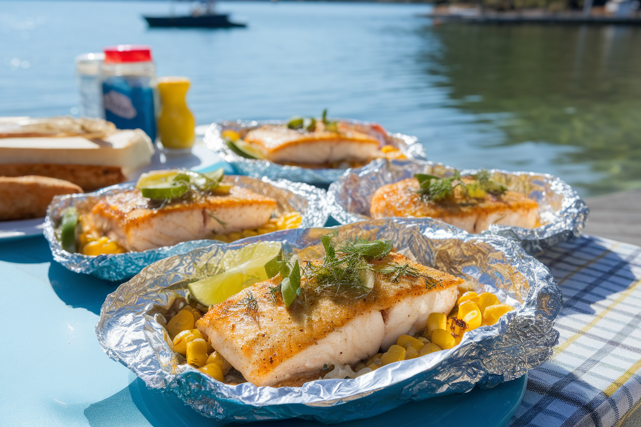 Delicious Honey Lime Tilapia and Corn Foil Packs by the water