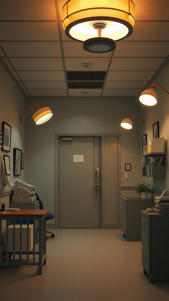 Nurse office with stylish lighting fixtures and a calming ambiance