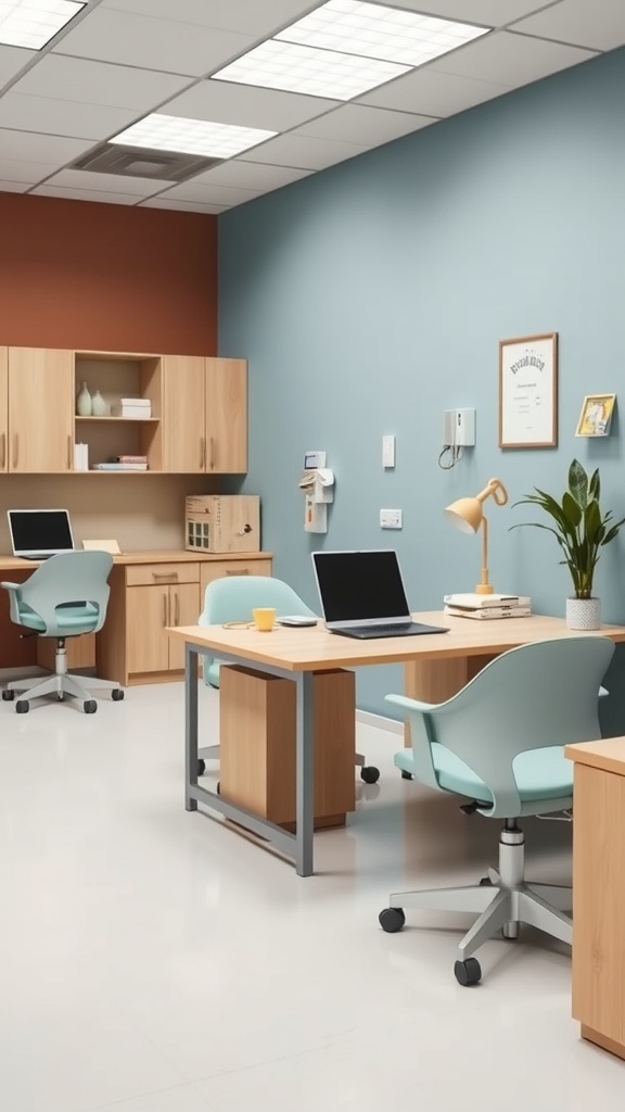 A nurse's office showcasing functional furniture with a calm atmosphere.