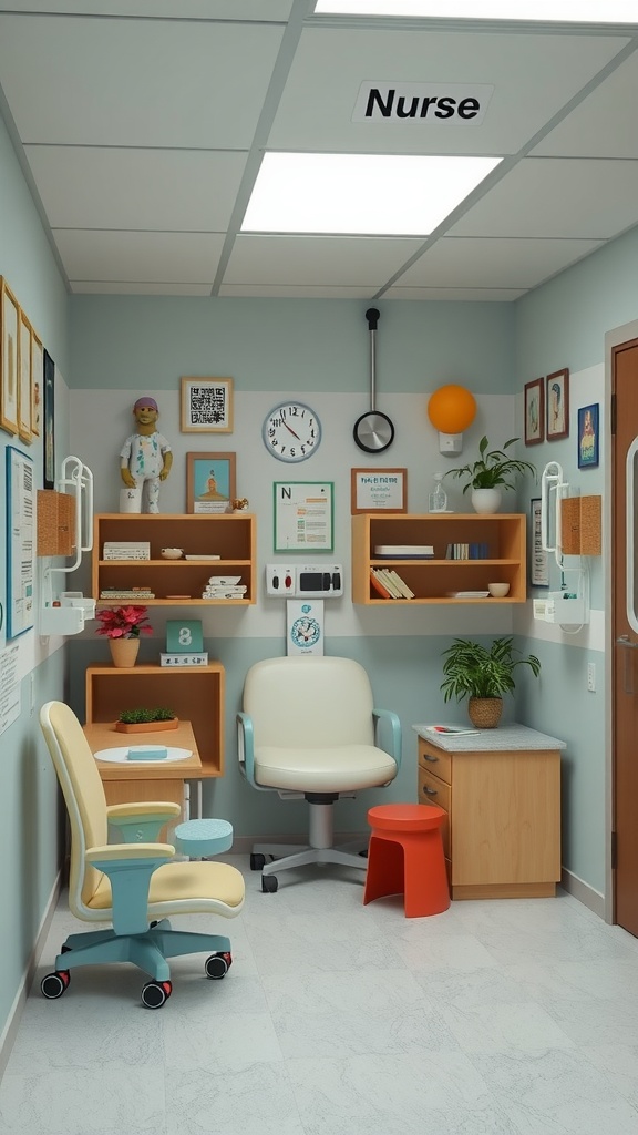 A well-decorated nurse's office with interactive elements for patient engagement