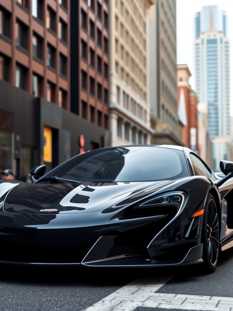 McLaren P1 in black parked on an urban street
