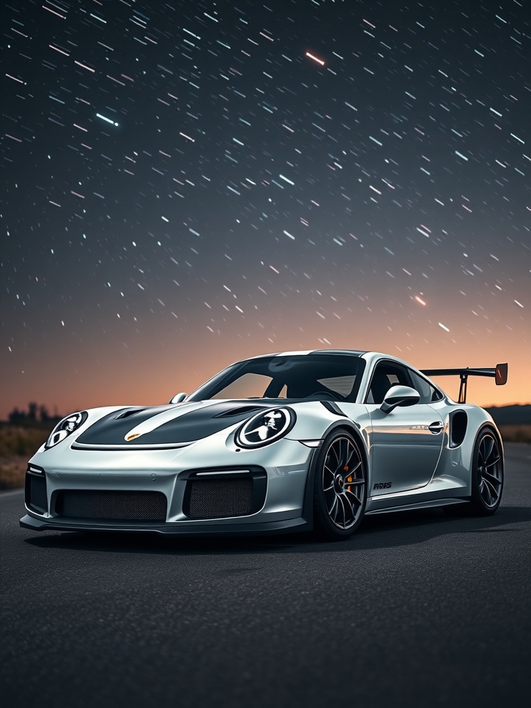 Porsche GT3 RS under a starry sky