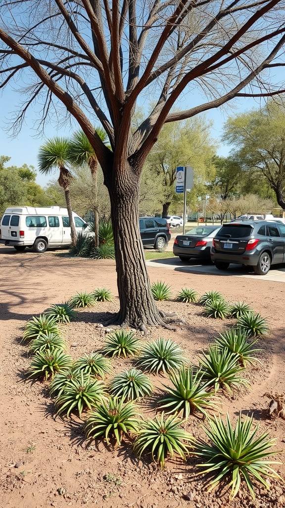 Image of a tree surrounded by drought-resistant plants arranged in a circular pattern.