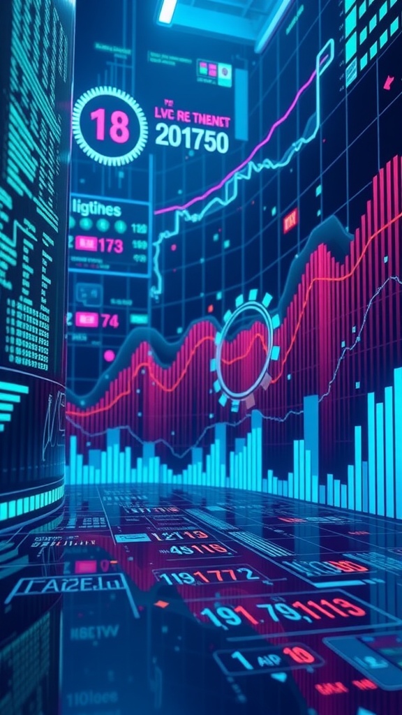 A digital representation of data analytics with vibrant graphs and metrics.