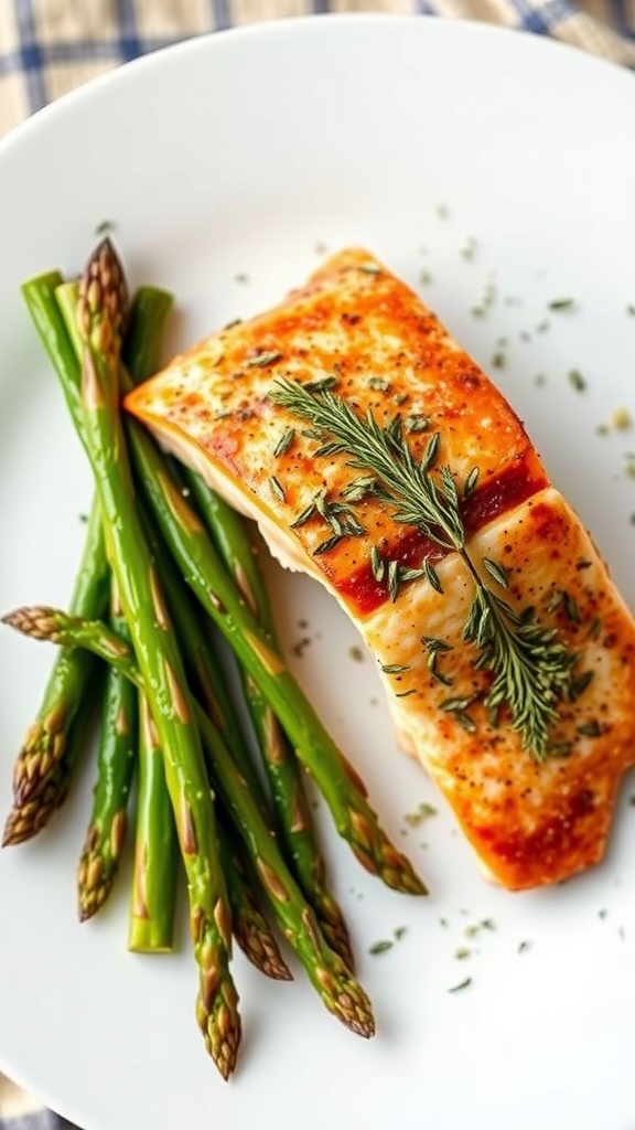 Baked salmon with asparagus on a plate